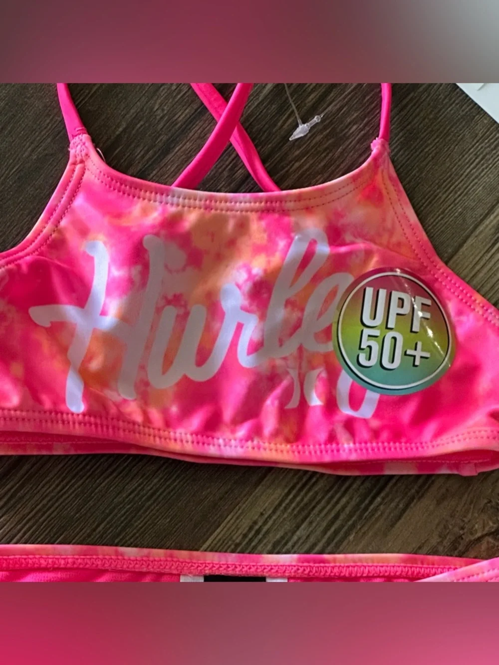 HURLEY 2-piece bikini UPF 50+ Hyper pink tie-dye girls 5 swimsuit